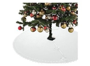 4251474113666 - XXL Weihnachtsbaumdecke OekoTex 120 cm Fleece mit Knöpfen und Satinbänder rund weiß creme Christbaum Christbaumdecke Tannenbaumdecke - weiß