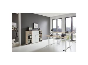 Image of Büromöbel-Set, e-Office Edition Set 13, Schreibtisch höhenverstellbar, 138 cm, Eiche Sonoma / weiß matt - natur - Bmg Möbel