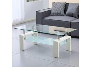 0784196610792 - Toscohome - Couchtisch 110x60 cm weiß mit zwei Glasablagen - Titania