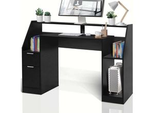 Image of Miadomodo - Schreibtisch - 123 x 55 x 90 cm, mit Schubladen und Stauraum, Schwarz, mdf, Einfache Montage - PC-Tisch, Computertisch, Bürotisch,