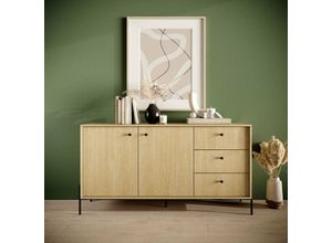 5905351287030 - Furnix - Schrank scandinawa 157 2d3s mit schwarze Metallfüße Scandi Eiche  Fischgräten