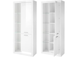 4251581585905 - Lomadox - Vitrinenschrank Mailand-61 modernes und zeitloses Design in Hochglanz Weiß - b h t ca 80 195 37 cm - weiß