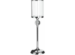 5901162545659 - Kerzenständer Silbern aus Glas und Metall mit hohe  58 cm Glasschale elegantes und modernes Design