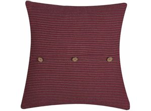 4251682258906 - Dekokissen Rot Stoffbezug 45 x 45 cm mit Knöpfen Streifenmuster Wohnzimmer Schlafzimmer Flur Diele Accessories Dekoration