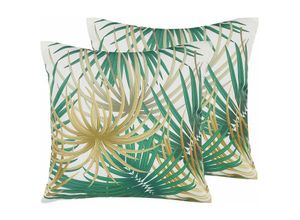 4251682239721 - Beliani - Gartenkissen 2er Set bunt 45 x 45 cm aus Polyester mit Palmenmuster Quadratisch Garten  Balkon  Terrasse modernes Design