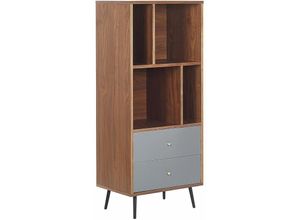 4251682248075 - Beliani - Regal Dunkelbraun Grau MDF-Platte Holzoptik mit 2 Schubladen und 4 Fächern Wohnzimmer Schlafzimmer Flur Salon Möbel