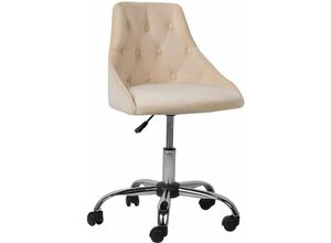 4251682209519 - Beliani - Arbeitshocker Beige aus Samtstoff Bürostuhl mit Rollen Elegant Klassisch