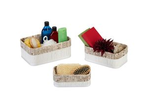 Image of Relaxdays Aufbewahrungskorb 3er Set, Bambus mit Stoffbezug, 3 Größen, Windelkorb, Bad, Kosmetik & Handtücher, weiß/beige