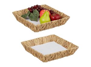 4052025482060 - Relaxdays - Obstschalen 2er Set Dekokörbe für Obst Brot uvm aus Wasserhyazinthe hbt ca 7x30x30 cm Boho-Stil natur