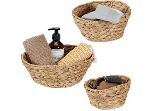 4052025481353 - Relaxdays - Aufbewahrungskorb 3er Set aus Wasserhyazinthe für Bad Wohn- & Schlafzimmer Organizer Flechtkorb natur