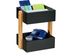 4052025480042 - Relaxdays - Schreibtisch Organizer 2 offene Fächer Bambus & mdf Aufbewahrungsbox Büro hbt 25x22x165 cm schwarz natur