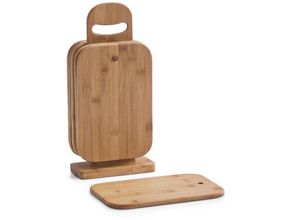 4003368252650 - Frühstücksbrett ZELLER PRESENT Bamboo Schneidebretter Gr B H L 15 cm x 1 cm x 21 cm braun Frühstücksbrettchen Frühstücks-Set Frühstücksset Eierbecher Schneidebretter