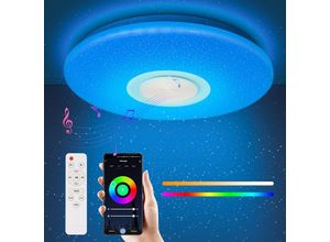 9441000424419 - SWANEW Lustre de plafond LED 36W avec effet ciel étoilé ultra-mince de 40 cm de diamètre et musique Bluetooth