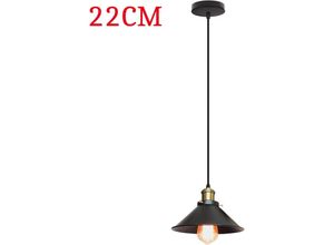Image of Pendelleuchte Vintage, Hängelampe mit Ø22cm Eisen Lampenschirm, Deckenleuchte E27 Fassung für Esszimmer Schlafzimmer Küche - Schwarz