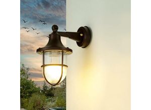 4255596650023 - Licht-erlebnisse - Außenwandlampe Rostbraun antik IP64 E27 Echt-Messing Glas Maritim Außenleuchte - Rostbraun Antik