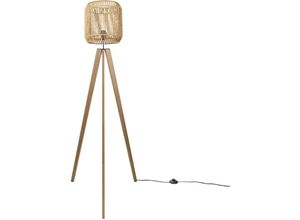 4251393992953 - Led Stehlampe Modern Wohnzimmer Schlafzimmer Rattan Optik Boho Korb Stehleuchte E27 Natur (Ø28 cm) Stehleuchte Holz - Paco Home