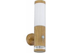 4059157190146 - Außenlampe Bewegungsmelder Edelstahl Aussenleuchte mit Bewegungsmelder Wandlampe Aussen Edelstahl Holz Optik mit Deko led 1x E27 BxH 85 x 35 cm