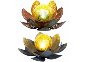 Image of Lotusblume Deko Solar Lotusblüte für Außen Garten Deko Leuchten Asia Garten, Crackle Glas Metallblätter, LED, 2er Set