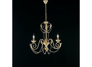 8050713210731 - Bonetti Illumina - Eisen Kronleuchter Elfenbein Decape Gold Strass Damast drei Lichter 47x h60 cm