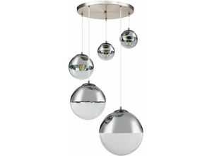 4059157317482 - Etcshop - Hängeleuchte Esszimmer Modern Esstischleuchte Glaskugeln 5 Flammig Kugelleuchte Glas Groß Nickel-matt klar chromfarben 5x E27 DxH 65x150