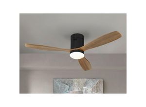 8435435332662 - Schuller - Siroco Ultraleiser Deckenventilator mit 6 Geschwindigkeiten mattschwarz Flügel aus Walnussholz mit LED-Licht Fernbedienung Timer und