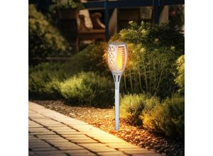 Image of Solarlampen für außen Garten Steckleuchte Flammeneffekt IP44 Akku Solarleuchten Garten, Kunststoff silber, 1x led 3000K, DxH 10x58cm