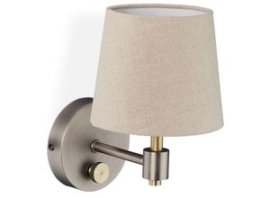 4052025338947 - Relaxdays - Wandlampe Vintage dimmbar Wandstrahler mit Schalter Stoffschirm E14 HxBxT 23 x 15 x 21 cm beige silber