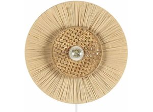 4255664831583 - Beliani - Wandleuchte Natürlich Papier und Rattan Rund Wiener-Geflecht Glühbirnen-Optik Kabel mit Schalter Modern Boho Japandi Skandi Beleuchtung