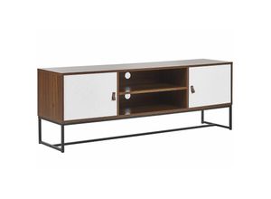 4251682253031 - Beliani - Modernes Lowboard Dunkler Holzfarbton   Weiß 2 Türen mdf- Platte Metall für Schlafzimmer für Wohnzimmer