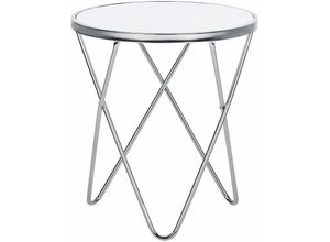 4251682225946 - Beliani - Beistelltisch Weiß Silber Sicherheitsglas Metall 50 x 55 cm v förmigen Füße Couchtisch Glänzend Rund Modern