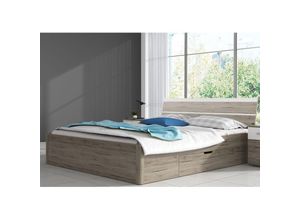 4066075069188 - Doppelbett mit Schubkästen Liegefläche 180x200 cm BIRMINGHAM-83 in Sanremo Eiche hell Nb mit weiß b h t ca 188 92 218 cm - braun