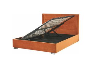 4251682276283 - Beliani - Polsterbett Orange Samtstoff 180 x 200 cm mit Stauraum Bettkasten gepolstertes Kopfteil im modernen Stil elegant für Schlafzimmer - Orange