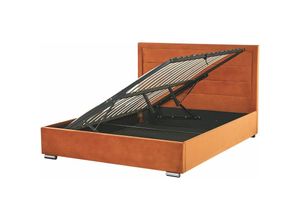 4251682276276 - Beliani - Polsterbett Orange Samtstoff 160 x 200 cm mit Stauraum Bettkasten gepolstertes Kopfteil im modernen Stil elegant für Schlafzimmer - Orange