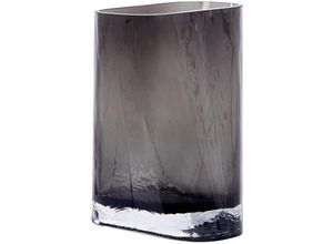 4251682294737 - Blumenvase Dunkelgrau Glas 20 cm Geschwungen Hohe Form mit Breiter Öffnung Modern Tischdeko Wohnaccessoires Deko Glasvase für Wohnzimmer