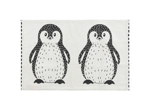 4251682254229 - Teppich Weiß   Schwarz Baumwolle 60 x 90 cm Pinguin-Muster Kinderteppich Kinderzimmer