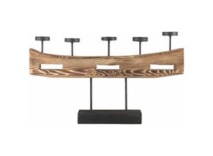 4251682219075 - Beliani - Kerzenständer Holz Heller Holzfarbton   Schwarz 36 x 60 cm Kerzenhalter für 5 Kerzen Modern