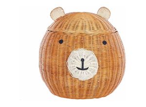 4251682294447 - Aufbewahrungskorb Natur aus Rattan Bärenform Rund 43 cm Spielzeugkorb für Kinderzimmer - Natürlich