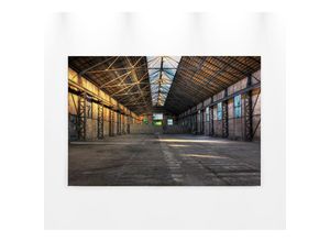 4059432204582 - Leinwandbild AS CRÉATION Old Hall Bilder Gr B H 90 cm x 60 cm Querformat 1 St gelb (grau gelb braun) Leinwandbilder Industriegebäude Industrial Used Look Keilrahmen