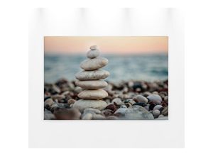 4059432205053 - Leinwandbild AS CRÉATION Stone Beach Bilder Gr B H 90 cm x 60 cm Querformat 1 St bunt (grau blau gelb) Leinwandbilder Spa Steine Ufer Meer Keilrahmen Entspannung