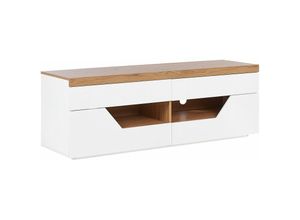 4251682283144 - Beliani - TV-Ständer Weiß   Heller Holzfarbton 140 x 40 cm mit Stauraum 4 Schubladen Kabelloch Schrank Rechteckig Modern