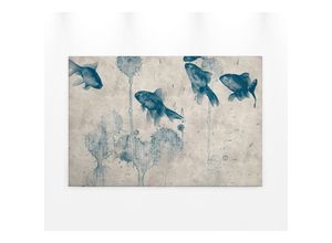 4059432205879 - Leinwandbild AS CRÉATION pond Bilder Gr B H 90 cm x 60 cm Tiere Querformat 1 St blau (blau beige grau) Leinwandbilder Keilrahmen Bild Fische Asiatisch Koi