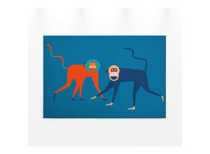 4059432206500 - Leinwandbild AS CRÉATION monkey business Bilder Gr B H 90 cm x 60 cm Tiere Querformat 1 St blau (blau orange) Leinwandbilder Keilrahmen Bild Kunst Affen Bunt