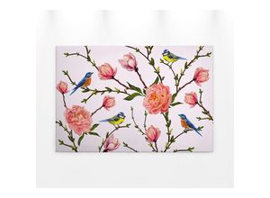 4059432204452 - Leinwandbild AS CRÉATION Little Birds Bilder Gr B H 90 cm x 60 cm Blumen Querformat 1 St bunt (rosa grün blau) Leinwandbilder Landhaus Keilrahmen Blumen Rosen Blümchen