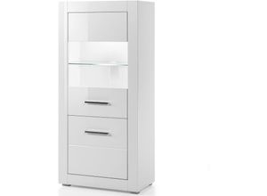 4251581530226 - Lomadox - Stand-Vitrine Vitrienenschrank BALVE-61 in weiß Hochglanz mit Beleuchtung BxHxT 65x142x35cm - weiß