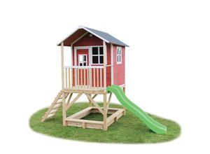 8718469460311 - Exit Toys Spielhaus Loft mit Veranda Sandkasten und Rutsche rot ca 118 x 328 x 255 cm 8718469460311 - Exit Toys Spielhaus Loft mit Veranda Sandkasten und Rutsche rot ca 118 x 328 x 255 cm