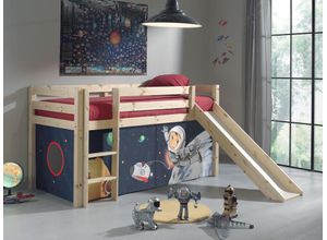 5420070217514 - Kinderzimmer Spielbett mit Textil Set Spaceman PINOO-12 incl Rutsche in Kiefer massiv natur lackiert b h t ca 210 114 218 cm - braun