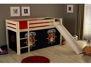 5420070212885 - Hochbett Kinderzimmer incl Rutsche PINOO-12 mit Textilset Pirates in Kiefer massiv natur lackiert b h t ca 210 114 218 cm - braun