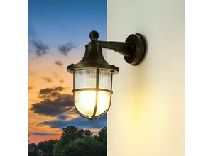 4255596649973 - Licht-erlebnisse - Wandlampe außen IP64 E27 Schwarz antik Glas Messing massiv Maritim Terrasse Wandleuchte - Schwarz Antik