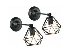 5713310845357 - Axhup - Wandleuchte Wand Lampe Im Industrial Stil Diamant Käfig E27 Fassung 2 Stück (Schwarz)