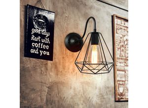 Image of Wandleuchte Vintage, Diamant Form Wamp Lampe im Industri Design, Decor Lampe mit Käfig für Wohnzimmer Esszimmer Schwarz 1PCS